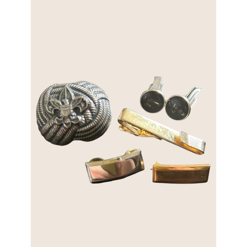 👔 VTG TIE CLIP PIN CUFFLINKS NECKERCHIEF SLIDE BOY SCOUTS FOSTER BUNDLE LOT